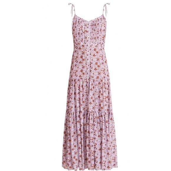 Veronica Beard‎ Windansea Floral-Print Pleated Maxi Dress Lavender Size Large - Picture 4 of 14